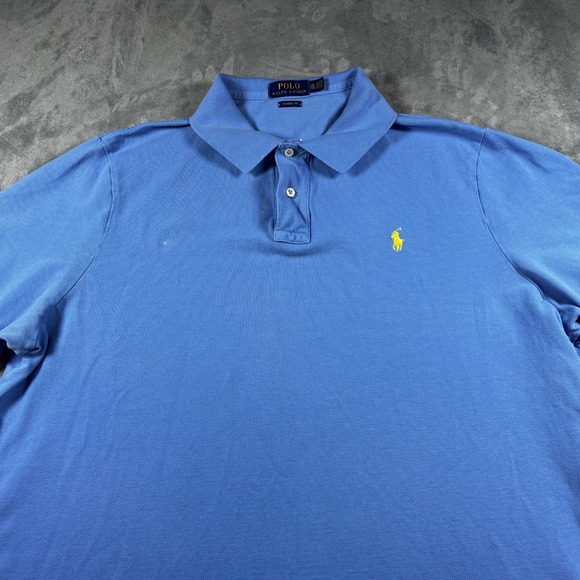 Polo Ralph Lauren Mens XXL Classic Fit Blue Short Sleeve Pique Polo Shirt Yellow - Picture 2 of 14